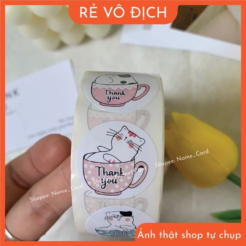 Tem nhãn dán cảm ơn, sticker thank you, kích thước tem 2,5 cm