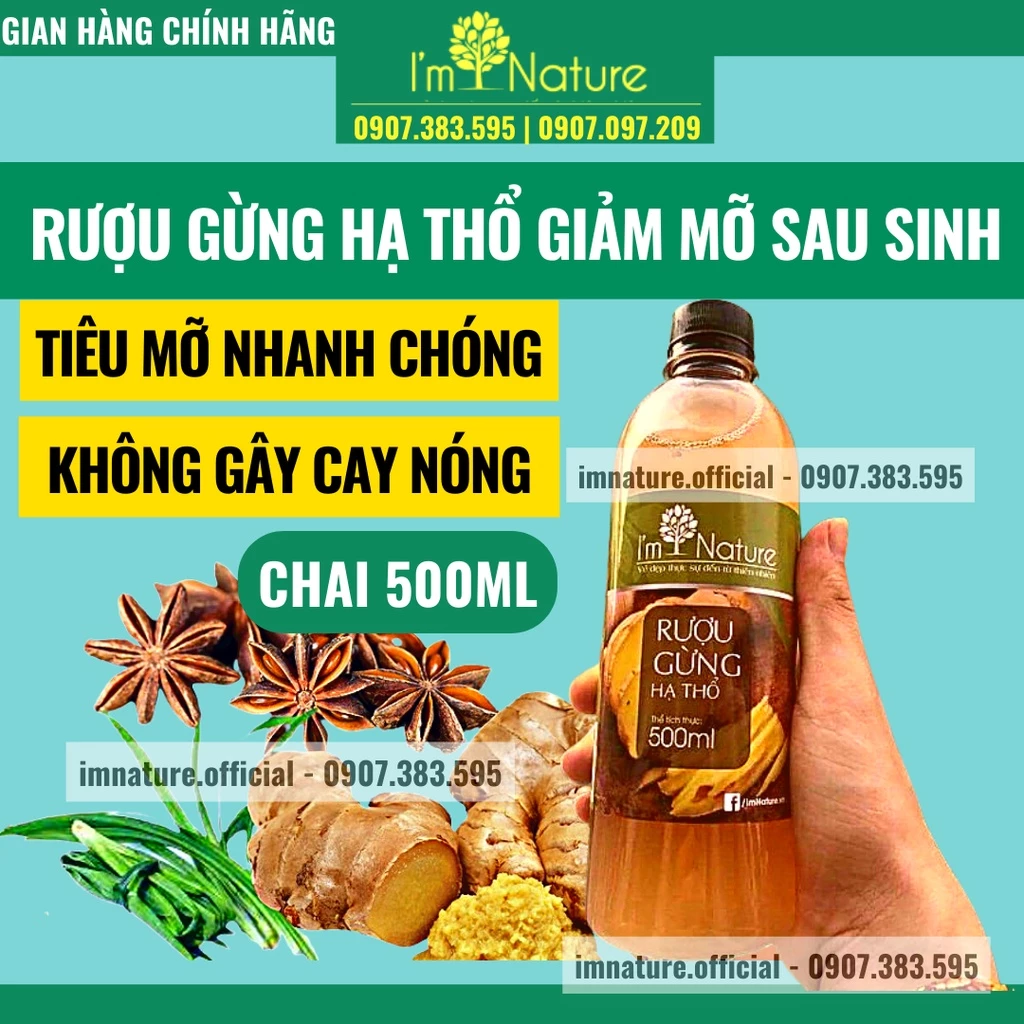 Rượu Gừng Hạ Thổ I'm Nature Giúp Giảm Mỡ - Đánh Gió - Phòng Ngừa Cảm Cúm 500ml