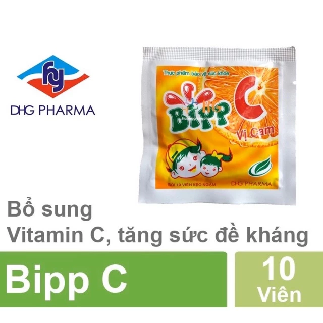 Bipp C - Kẹo cam tăng sức đề kháng cho bé & người lớn (Dược Hậu Giang - DHG Pharma) (Gói 10 viên) (Kẹo cam tuổi thơ)