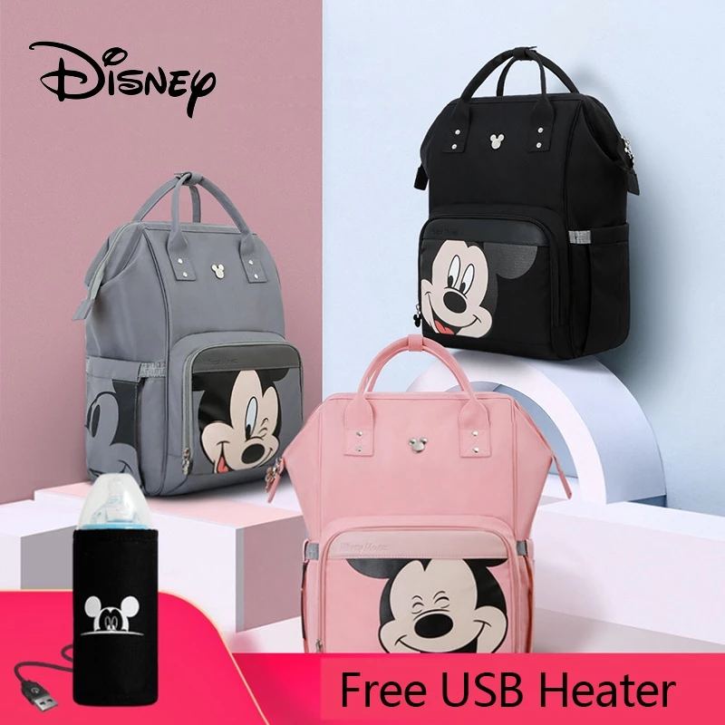 Disney Ba Lô Đựng Tã Lót Chống Thấm Nước In Hình Chuột Mickey Cổ Điển Có Cổng Sạc USB Cho Mẹ Bỉm Sữa