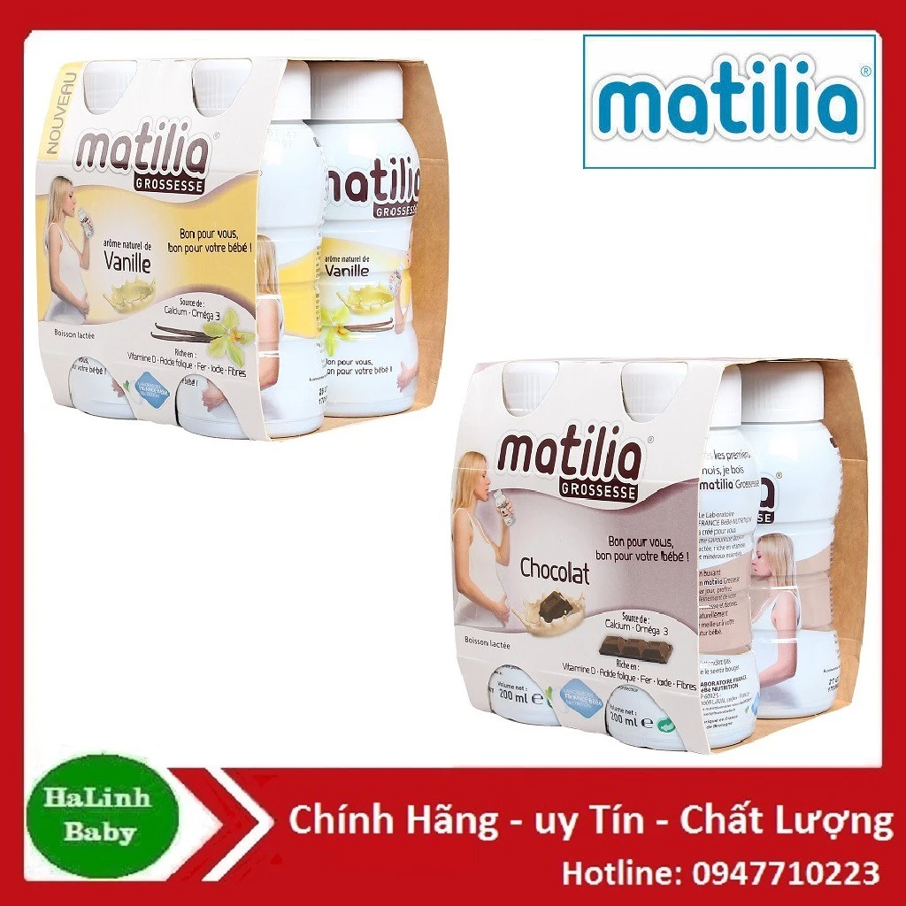 Sữa Bầu Matilia 200ml ( Pháp ) Vị socola, vali, Date 2024.