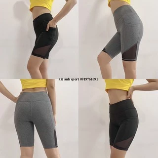 Quần Ngố Nữ ❤️ FREESHIP ❤️ Quần Legging Lửng Phối Lưới Tập Gym, Yoga