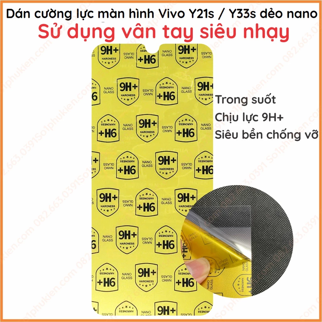 Dán cường lực dẻo nano Vivo y21s Y33S trong suốt, chuẩn cường lực 9H+