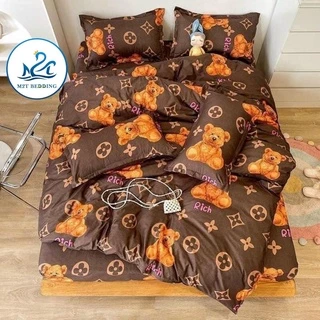 Bộ chăn ga gối Cotton poly M2T bedding gồm vỏ chăn mền, drap ga giường và 2 vỏ gối nằm - PL Gấu vàng