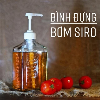 Bình Đựng Siro Bằng Thủy Tinh - Nhựa 1600ml Có Vòi Pump Định Lượng 10ml 1 Lần Bơm