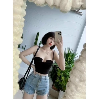 áo croptop 2 dây thun gân khoét hở ngực siêu sexy u