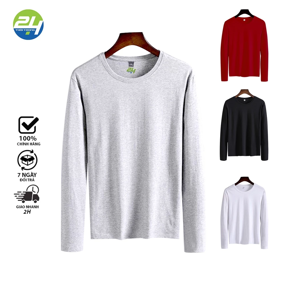Áo Thun Dấu Quần Thời Trang 24h Thun Dáng Thụng Dài Tay Cổ Tròn Cho Nam và Nữ