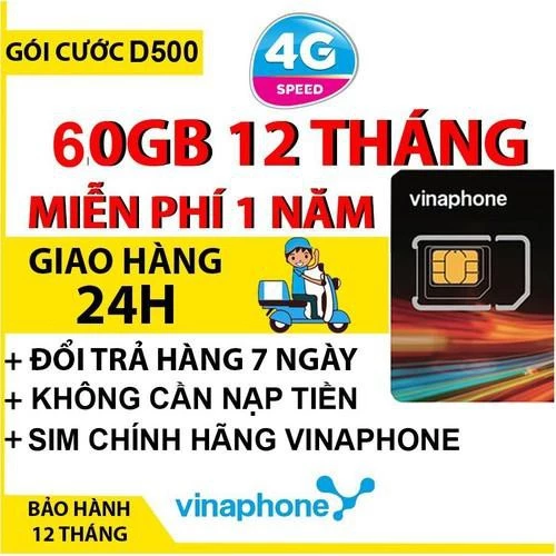 Sim 4G Vinaphone D500 trọn gói 1 năm mỗi tháng 5GB tốc độ cao