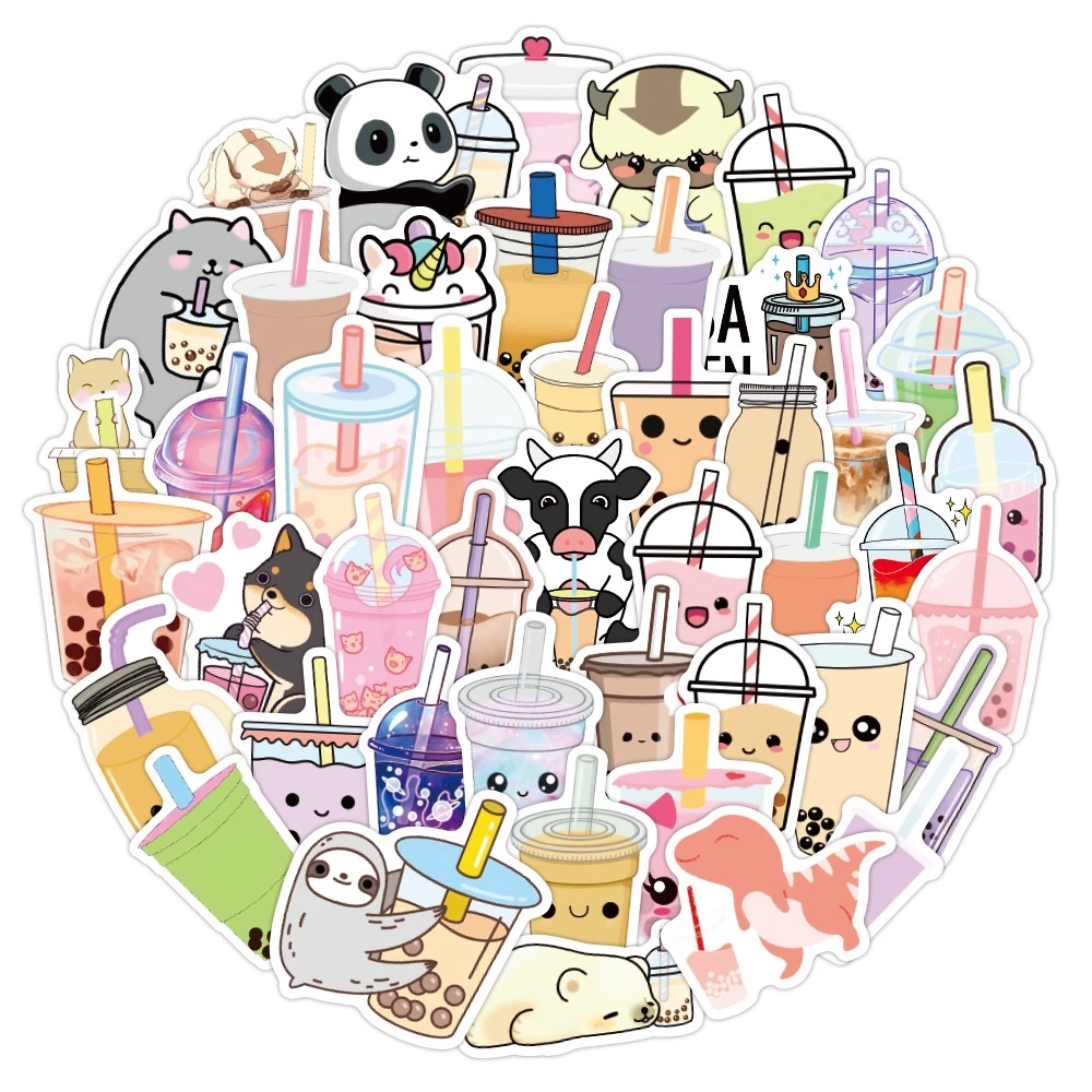Hình dán Sticker 100 tấm trà sữa cute chống nước dán laptop mã 110