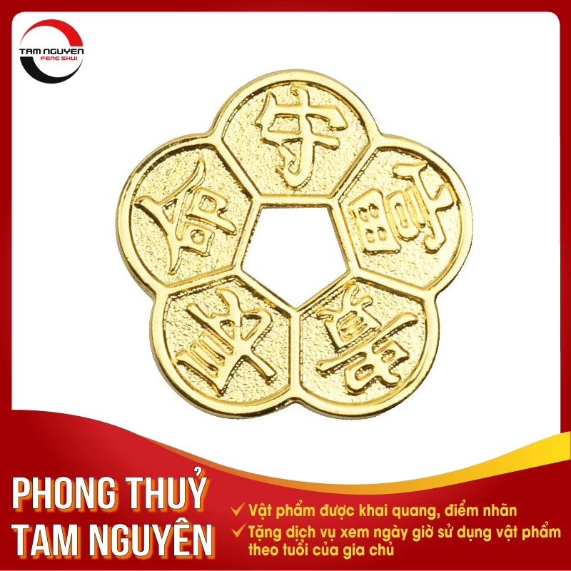 Đồng Hoa mai kim tiền bằng đồng mạ và.ng may mắn, tài lộc, thịnh vượng