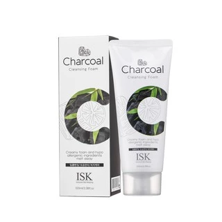 Sữa rửa mặt sạch nhờn than hoạt tính ISK Charcoal Cleansing Foam 100ml - Hàn Quốc Chính Hãng