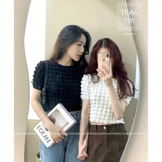 Áo Croptop XỐP NỔI ô Vuông Nữ Croptop kiểu dáng ôm cộc tay năng động hàn quốc bánh bèo tiểu thư - capnhatxuhuong