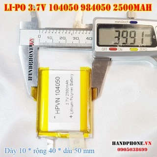 Pin Li-Po 3.7V 2500mAh 104050 984050 (Lithium Polymer) cho loa Bluetooth, định vị GPS, máy nghe nhạc, Bộ Đàm, Camera