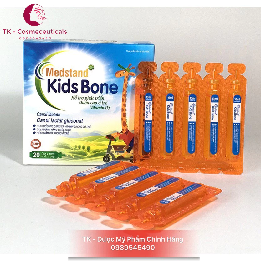 Canxi Ống Cho Bé Medstand Kids Bone Bổ Sung Canxi, D3 và K2 Phát Triển Chiều Cao Cho Trẻ, Giảm Còi Xương - Hộp 20 Ống