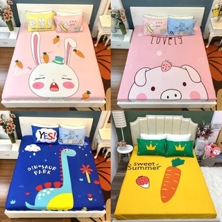 Bộ Ga Gối COTTON mẫu 3D Hoạt Hình (1 ga chun/Phủ Kèm 2 Vỏ gối nằm Cotton 100% -> được chọn mẫu /Size theo y/c