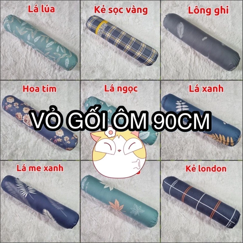 Vỏ gối ôm cotton cho ruột gối ôm dài 90cm đường kính 22cm