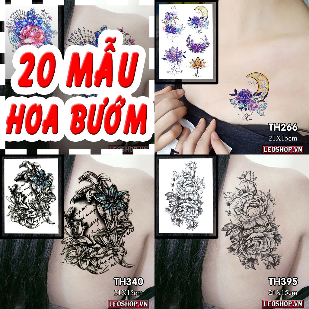 [Loại Ngắn Ngày] Hình Xăm Dán Hoa Bướm Chụp Ảnh, Đóng Phim, Dễ Dàng Tẩy Xóa - Dùng 2-5 Ngày BST 4 (21x15cm)