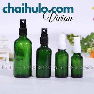 Chai xịt phun sương thủy tinh xanh lá, hàng đẹp có sẵn đủ loại dung tích