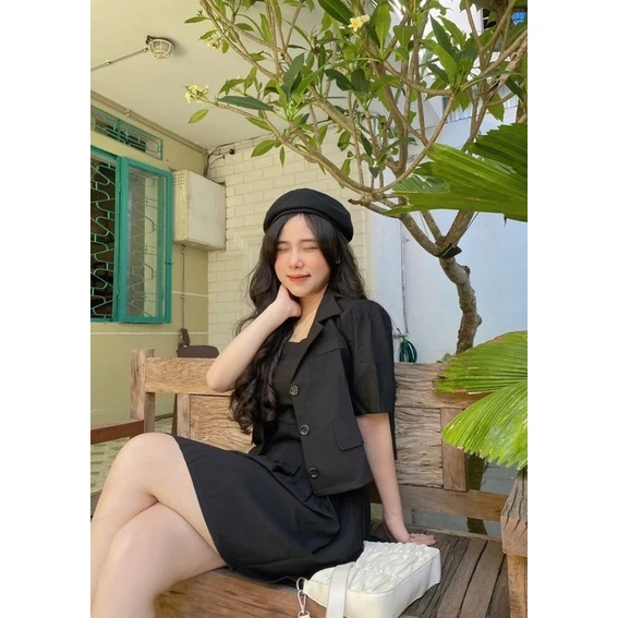 [SHIP HỎA TỐC] SET VEST - SET ĐẦM HAI DÂY + VEST CROPTOP - CÔNG SỞ - MÈO IN DA HOUSE