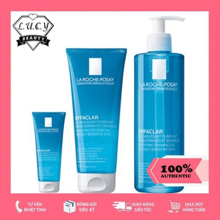 Hàng Pháp- Sữa rửa mặt La Roche-Posay Effaclar 50ml-400ml cho da dầu, mụn, nhạy cảm