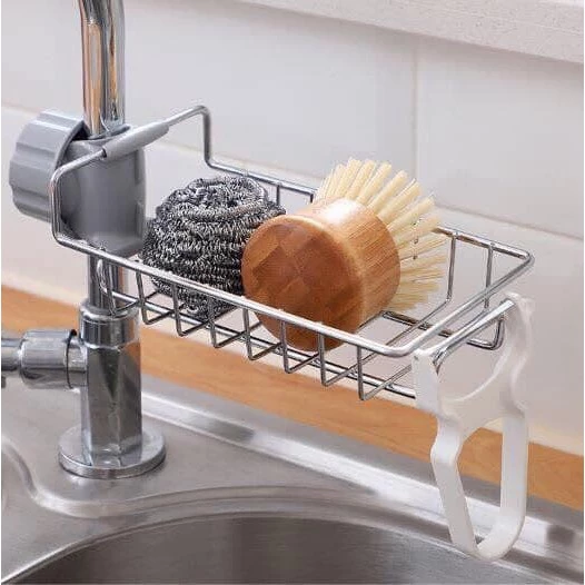 Giá treo vòi đựng đồ - Kệ gắn vòi inox đựng giẻ rửa bát