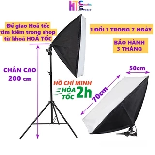 Đèn chụp ảnh, đèn studio softbox quay phim livestream tiktok chân đèn cao 2m softbox 50x70cm