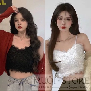 Áo ren hai dây siêu hot - {FREESHIP} Áo croptop 2 dây nữ ren hoa A05 hàng Quảng Châu Muối store - Video ảnh thật