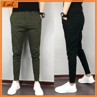 Quần kaki nam nữ, quần jogger trơn unisex bó ống chun co giãn chất đẹp phong cách Hàn