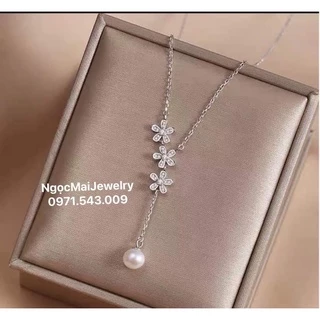 Dây chuyền nữ bạc ta Ngọc Mai Jewelry 3 bông hoa dáng thả mix trai xinh xắn