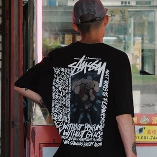 Stussy Áo Thun Tay Ngắn In Hình Hoa Trà Phong Cách hip hop Đường Phố Cá Tính Dành Cho Nam Nữ