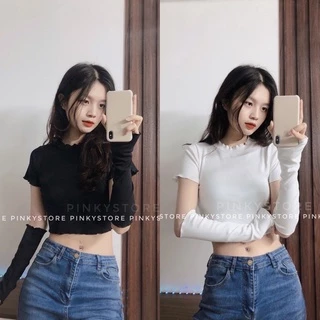 Áo croptop kèm tay áo đeo rời PINKYSTORE