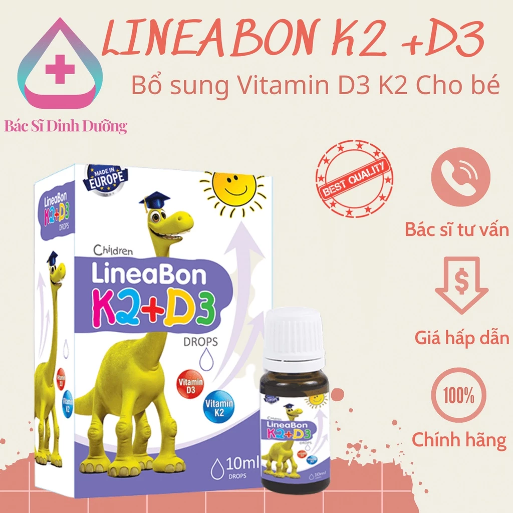 [Chính Hãng]  LineaBon vitamin D3 + K2 tăng hấp thu canxi phát triển chiều cao cho trẻ Dạng nhỏ giọt dễ uống lọ 10ml