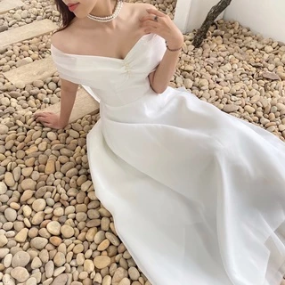 ( ẢNH THẬT ) 👰🏻‍♀️ Váy Emily Đón Tiệc Cô Dâu - Váy Trắng Mùa Cưới - Váy Cưới Tối Giản - Váy Nơ Lưng