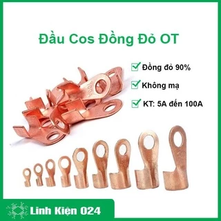 Cos dây điện đồng đỏ OT 5A-100A, cốt bấm nối dây điện, bắt bình ắc quy xe đạp điện, xe máy, loa âm thanh (1 chiếc)