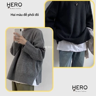 Áo len unisex cổ tròn form rộng AL20 xẻ tà Mrhero phong cách Hàn Quốc mùa thu đông 2021 M.RO