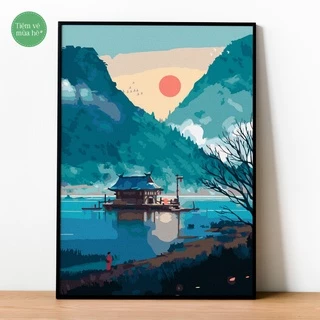 ✅Tranh tô màu theo số - Tranh cổ phong đã căng khung 40x50cm 24 màu