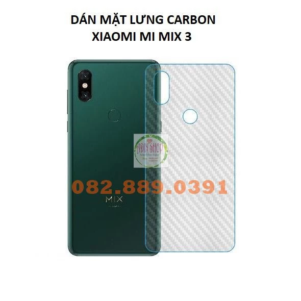 Miếng dán mặt lưng skin carbon Xiaomi Mi Mix 3 trong, đen