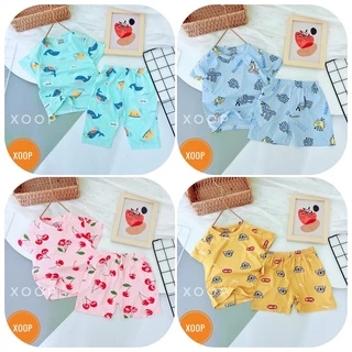 B4- nhí(10-16kg)Bộ cộc xuất hàn in tràn chất cotton lạnh hàng quảng châu cho bé