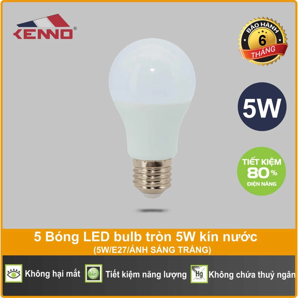 Bộ 5 Bóng Đèn Led Tròn 5W Khải Ân, Siêu Sáng, Tiết Kiệm Điện, Bộ 5 Bóng Điện Led Tròn 5W, Chiếu Sáng