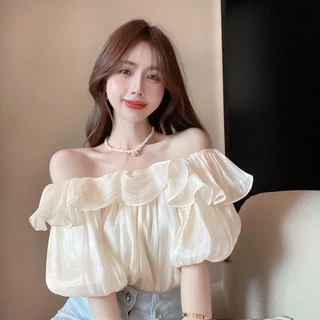 Áo chiffon Trễ Vai Tay Phồng Phong Cách Phương Tây