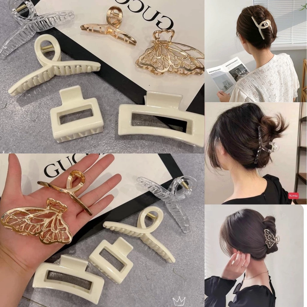 Set 6 Kẹp Tóc Ngoạm Lớn 3 Màu Trắng Vàng Trong Phong Cách Hàn Quốc - Sản Phẩm Mẫu Mới Siêu Hot
