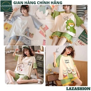 Bộ ngủ nữ pijama cộc tay chất thun cotton hoạt hình hot 2022, bộ mặc nhà in hình ngộ nghĩnh - LAZASHION