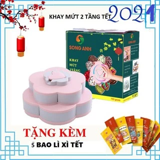 Hộp đựng mứt ,Khay Mứt, Bánh Kẹo Tết Hình Bông Hoa 2 Tầng 10 Cánh, Có Khe Cắm Điện Thoại, Đa Năng Tiện Dụng SALE