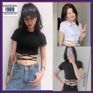 Áo croptop 🌺Áo croptop nữ -đan dây dưới eo hàn quốc đẹp 🌺chất cottong mềm mịn co giãn thấm hút mồ hôi ,hàn quốc MAGIDO