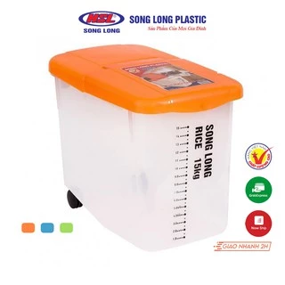 Thùng đựng gạo có nắp Song Long Plastic 10kg, 15kg nhựa cao cấp có bánh xe