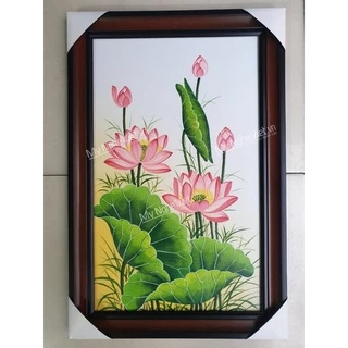 tranh sơn dầu vẽ tay - hoa sen kt 30x40cm