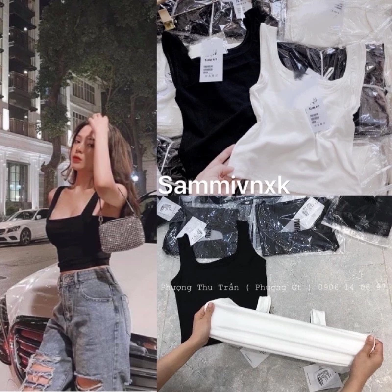 A10-Áo ba lỗ trơn croptop nữ cổ vuông Sammivnxk💋Áo tank hai dây bản to nữ{free ship}