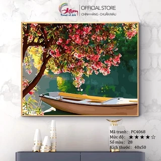 Tranh sơn dầu số hoá tự tô màu cho người lớn GAM phong cảnh hồ nước có căng khung 40x50cm PC4068