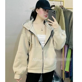 Áo khoác hoodie nữ zip vải nỉ có mũ nón 2 lớp form rộng ulzzang dễ thương hợp thời trang HTT01