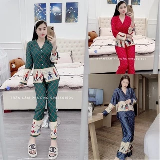 Pijama lụa, đồ bộ nữ, bộ mặc nhà chất liệu lụa mango cao cấp họa tiết thiết kế in hình chú lính dễ thương